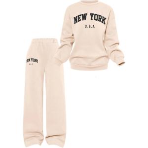 imageSOLY HUX Cute Clothes for Girls Sweatsuit Sets Crewneck Casual Sweatpants 2 Piece Outfits Sweatshirt and PantsApricot Black Letter