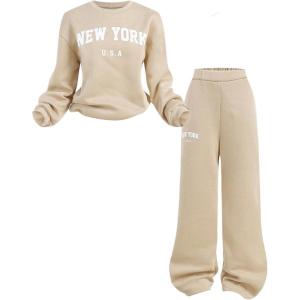 imageSOLY HUX Cute Clothes for Girls Sweatsuit Sets Crewneck Casual Sweatpants 2 Piece Outfits Sweatshirt and PantsBeige Letter