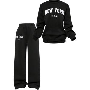 imageSOLY HUX Cute Clothes for Girls Sweatsuit Sets Crewneck Casual Sweatpants 2 Piece Outfits Sweatshirt and PantsBlack Letter