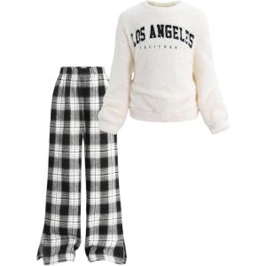 imageSOLY HUX Cute Clothes for Girls Sweatsuit Sets Crewneck Casual Sweatpants 2 Piece Outfits Sweatshirt and PantsBlack White Plaid