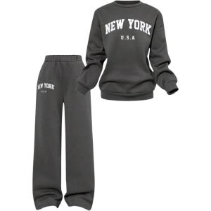 imageSOLY HUX Cute Clothes for Girls Sweatsuit Sets Crewneck Casual Sweatpants 2 Piece Outfits Sweatshirt and PantsDark Grey Letter
