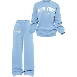 imageSOLY HUX Cute Clothes for Girls Sweatsuit Sets Crewneck Casual Sweatpants 2 Piece Outfits Sweatshirt and PantsLight Blue Letter