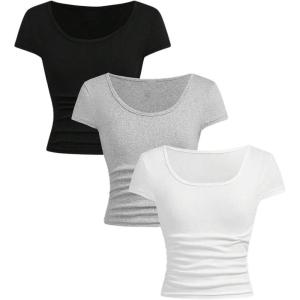 imageSOLY HUX Girls Short Sleeve T Shirts 3 Piece Basic Scoop Neck Tees Slim Fit Casual Summer TopsBlack Grey White