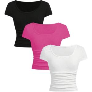 imageSOLY HUX Girls Short Sleeve T Shirts 3 Piece Basic Scoop Neck Tees Slim Fit Casual Summer TopsHot Pink White Black