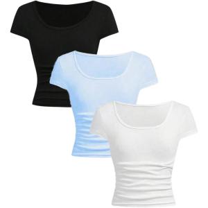 imageSOLY HUX Girls Short Sleeve T Shirts 3 Piece Basic Scoop Neck Tees Slim Fit Casual Summer TopsWhite Blue Black