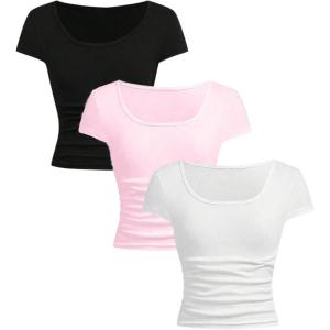 imageSOLY HUX Girls Short Sleeve T Shirts 3 Piece Basic Scoop Neck Tees Slim Fit Casual Summer TopsWhite Pink Black