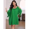 imageSOLY HUX Women Plus Size Summer Dress Cold Shoulder Short Sleeve Casual Loose Short DressesPlain Green