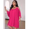 imageSOLY HUX Women Plus Size Summer Dress Cold Shoulder Short Sleeve Casual Loose Short DressesPlain Hot Pink