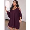 imageSOLY HUX Women Plus Size Summer Dress Cold Shoulder Short Sleeve Casual Loose Short DressesPlain Maroon