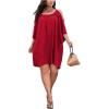 imageSOLY HUX Women Plus Size Summer Dress Cold Shoulder Short Sleeve Casual Loose Short DressesPlain Red