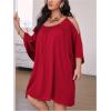 imageSOLY HUX Women Plus Size Summer Dress Cold Shoulder Short Sleeve Casual Loose Short DressesPlain Red