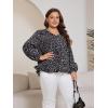imageSOLY HUX Womens Plus Size Allover Print V Neck Bishop Long Sleeve Ruffle Hem Blouse TopsBlack Ditsy Floral