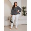 imageSOLY HUX Womens Plus Size Allover Print V Neck Bishop Long Sleeve Ruffle Hem Blouse TopsBlack Ditsy Floral