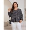 imageSOLY HUX Womens Plus Size Allover Print V Neck Bishop Long Sleeve Ruffle Hem Blouse TopsBlack Ditsy Floral