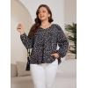 imageSOLY HUX Womens Plus Size Allover Print V Neck Bishop Long Sleeve Ruffle Hem Blouse TopsBlack Ditsy Floral
