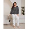 imageSOLY HUX Womens Plus Size Allover Print V Neck Bishop Long Sleeve Ruffle Hem Blouse TopsBlack Ditsy Floral