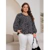 imageSOLY HUX Womens Plus Size Allover Print V Neck Bishop Long Sleeve Ruffle Hem Blouse TopsBlack Ditsy Floral