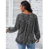 imageSOLY HUX Womens Plus Size Allover Print V Neck Bishop Long Sleeve Ruffle Hem Blouse TopsBlack Print