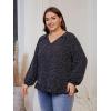 imageSOLY HUX Womens Plus Size Allover Print V Neck Bishop Long Sleeve Ruffle Hem Blouse TopsBlack Printed