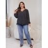 imageSOLY HUX Womens Plus Size Allover Print V Neck Bishop Long Sleeve Ruffle Hem Blouse TopsBlack Printed