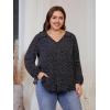 imageSOLY HUX Womens Plus Size Allover Print V Neck Bishop Long Sleeve Ruffle Hem Blouse TopsBlack Printed
