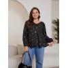 imageSOLY HUX Womens Plus Size Allover Print V Neck Bishop Long Sleeve Ruffle Hem Blouse TopsBlack Star