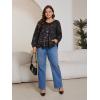 imageSOLY HUX Womens Plus Size Allover Print V Neck Bishop Long Sleeve Ruffle Hem Blouse TopsBlack Star