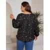 imageSOLY HUX Womens Plus Size Allover Print V Neck Bishop Long Sleeve Ruffle Hem Blouse TopsBlack Star