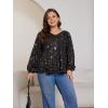imageSOLY HUX Womens Plus Size Allover Print V Neck Bishop Long Sleeve Ruffle Hem Blouse TopsBlack Star