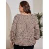 imageSOLY HUX Womens Plus Size Allover Print V Neck Bishop Long Sleeve Ruffle Hem Blouse TopsKhaki Ditsy Floral