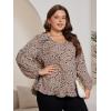 imageSOLY HUX Womens Plus Size Allover Print V Neck Bishop Long Sleeve Ruffle Hem Blouse TopsKhaki Ditsy Floral