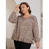 imageSOLY HUX Womens Plus Size Allover Print V Neck Bishop Long Sleeve Ruffle Hem Blouse TopsKhaki Ditsy Floral