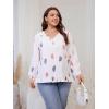 imageSOLY HUX Womens Plus Size Allover Print V Neck Bishop Long Sleeve Ruffle Hem Blouse TopsMulticoloured Feather Print