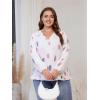 imageSOLY HUX Womens Plus Size Allover Print V Neck Bishop Long Sleeve Ruffle Hem Blouse TopsMulticoloured Feather Print