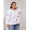 imageSOLY HUX Womens Plus Size Allover Print V Neck Bishop Long Sleeve Ruffle Hem Blouse TopsMulticoloured Feather Print