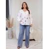 imageSOLY HUX Womens Plus Size Allover Print V Neck Bishop Long Sleeve Ruffle Hem Blouse TopsMulticoloured Feather Print