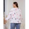 imageSOLY HUX Womens Plus Size Allover Print V Neck Bishop Long Sleeve Ruffle Hem Blouse TopsMulticoloured Feather Print
