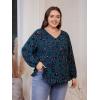 imageSOLY HUX Womens Plus Size Allover Print V Neck Bishop Long Sleeve Ruffle Hem Blouse TopsMulticoloured Printed