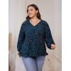 imageSOLY HUX Womens Plus Size Allover Print V Neck Bishop Long Sleeve Ruffle Hem Blouse TopsMulticoloured Printed