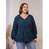 imageSOLY HUX Womens Plus Size Allover Print V Neck Bishop Long Sleeve Ruffle Hem Blouse TopsMulticoloured Printed