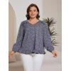 imageSOLY HUX Womens Plus Size Allover Print V Neck Bishop Long Sleeve Ruffle Hem Blouse TopsNavy Blue Ditsy Floral