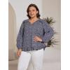imageSOLY HUX Womens Plus Size Allover Print V Neck Bishop Long Sleeve Ruffle Hem Blouse TopsNavy Blue Ditsy Floral