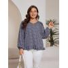 imageSOLY HUX Womens Plus Size Allover Print V Neck Bishop Long Sleeve Ruffle Hem Blouse TopsNavy Blue Ditsy Floral