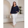 imageSOLY HUX Womens Plus Size Allover Print V Neck Bishop Long Sleeve Ruffle Hem Blouse TopsNavy Blue Leopard