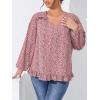 imageSOLY HUX Womens Plus Size Allover Print V Neck Bishop Long Sleeve Ruffle Hem Blouse TopsPink Print