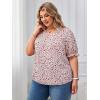 imageSOLY HUX Womens Plus Size Allover Printed Notched V Neck Short Sleeve Casual Blouse TopsBeige Floral Print