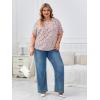 imageSOLY HUX Womens Plus Size Allover Printed Notched V Neck Short Sleeve Casual Blouse TopsBeige Floral Print