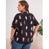 imageSOLY HUX Womens Plus Size Allover Printed Notched V Neck Short Sleeve Casual Blouse TopsBlack Feather