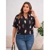 imageSOLY HUX Womens Plus Size Allover Printed Notched V Neck Short Sleeve Casual Blouse TopsBlack Feather