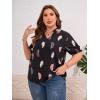 imageSOLY HUX Womens Plus Size Allover Printed Notched V Neck Short Sleeve Casual Blouse TopsBlack Feather